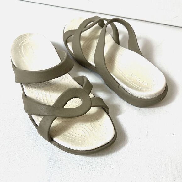 Crocs Sandals Women's 7 Brown Summer Strappy Slides Comfort Casual Slip On Flats - Picture 4 of 11